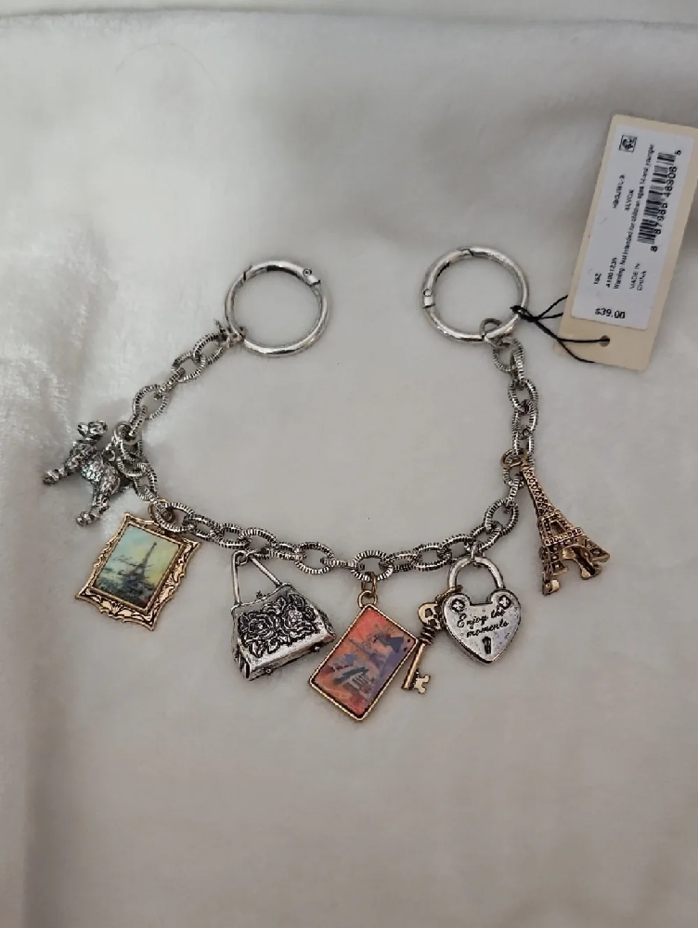 Patricia Nash NWT Paris Handbag Charm - Silver Chain With Gold And Varied Charms